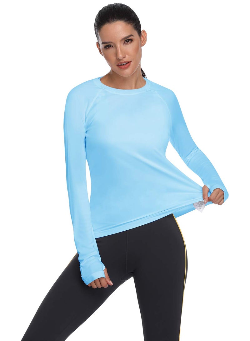 HISKYWIN Women's UPF 50+ Sun Protection Long Sleeve Shirts Outdoor Hiking Fishing Tops HF103- Blue-M - Image 3